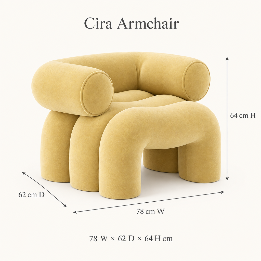 Cira Armchair dimensions: 78 cm wide, 62 cm deep and 64 cm high