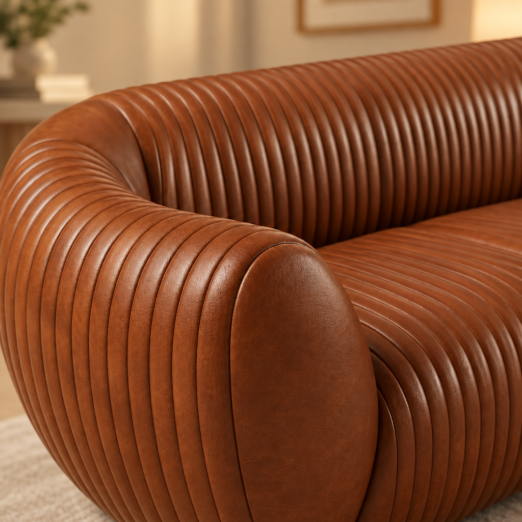 Rivo leather grain and channel stitching detail