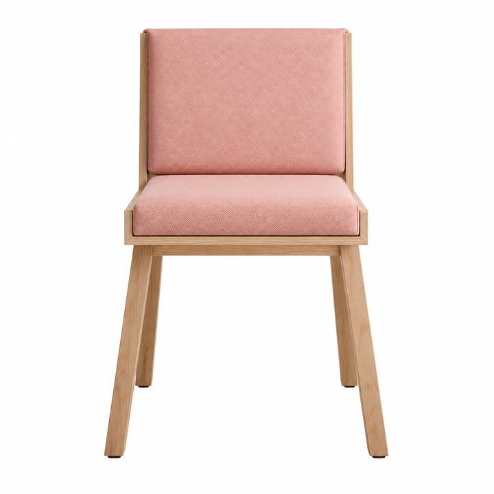 Rowan pink wood dining chair front view on white