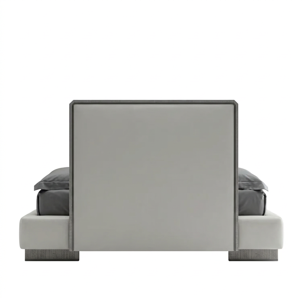 Virello leather bed back view on white