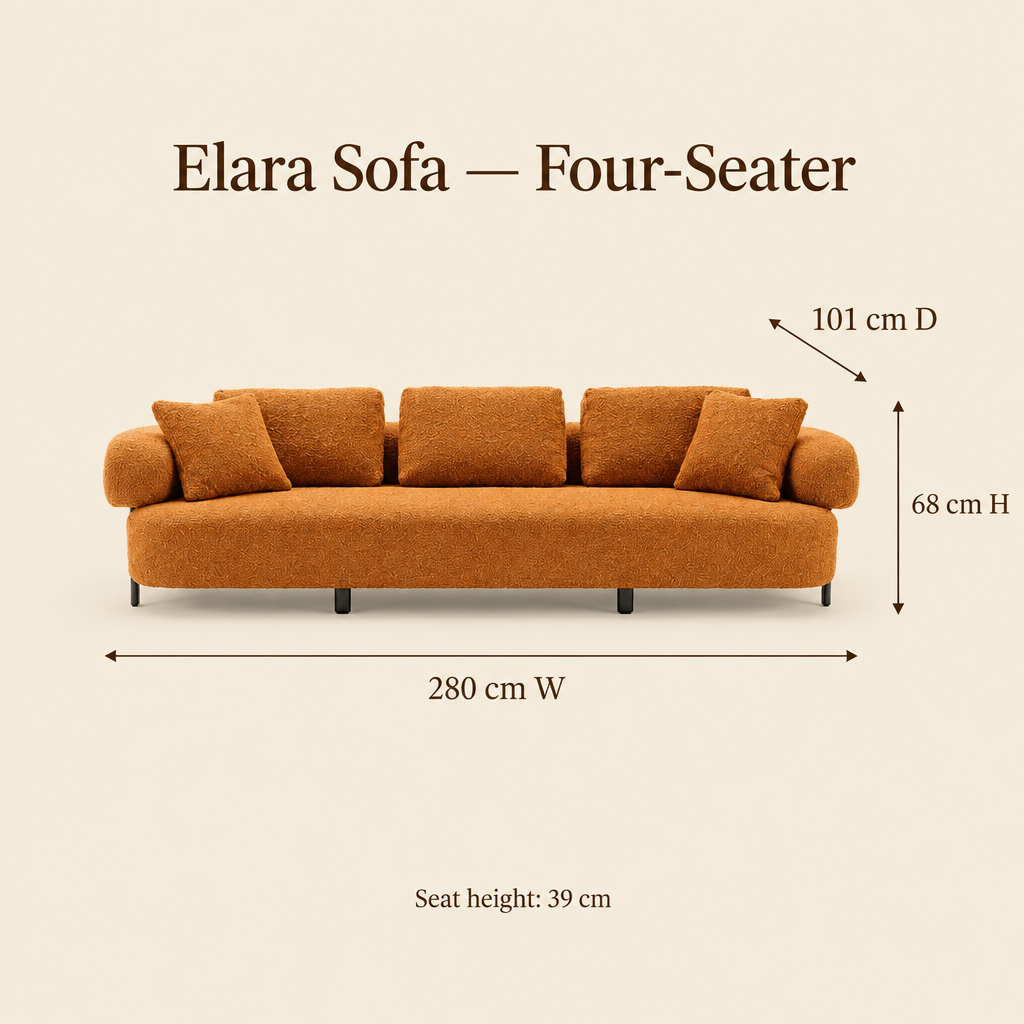 Elara four-seater dimensions 280 by 101 by 68 cm