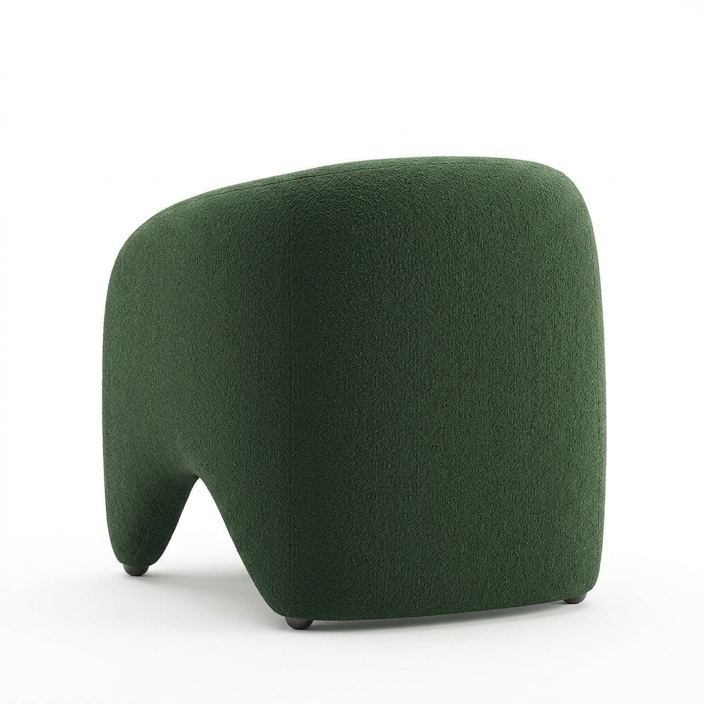 Verdelle dark green bouclé armchair, rear view on white