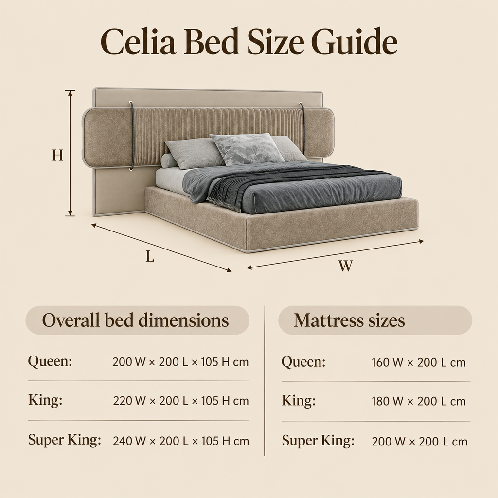 Celia overall bed dimensions and mattress size guide