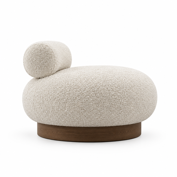 Mira Pebble Bouclé Chair side view in ivory on white