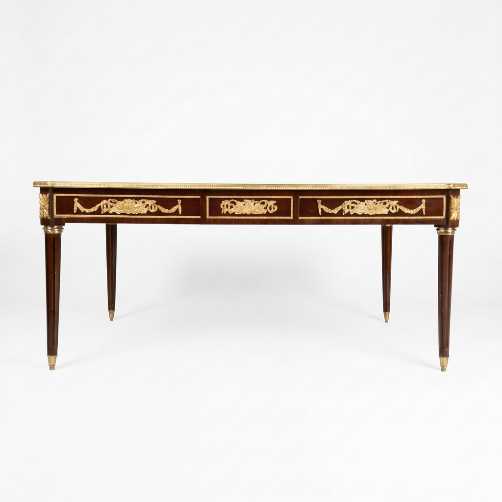 Wood and brass coffee table, straight elevation