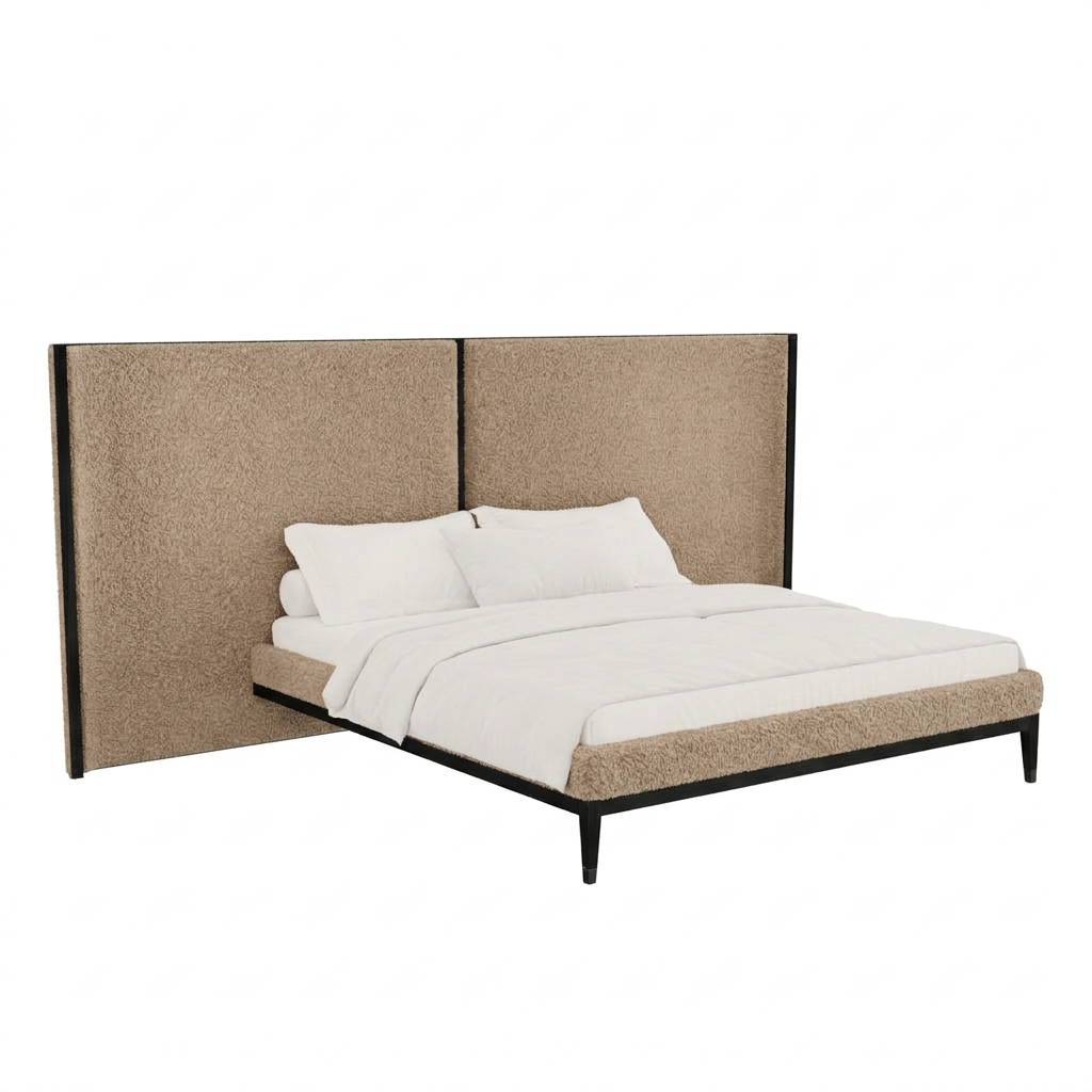 Varen light brown boucle bed angled view