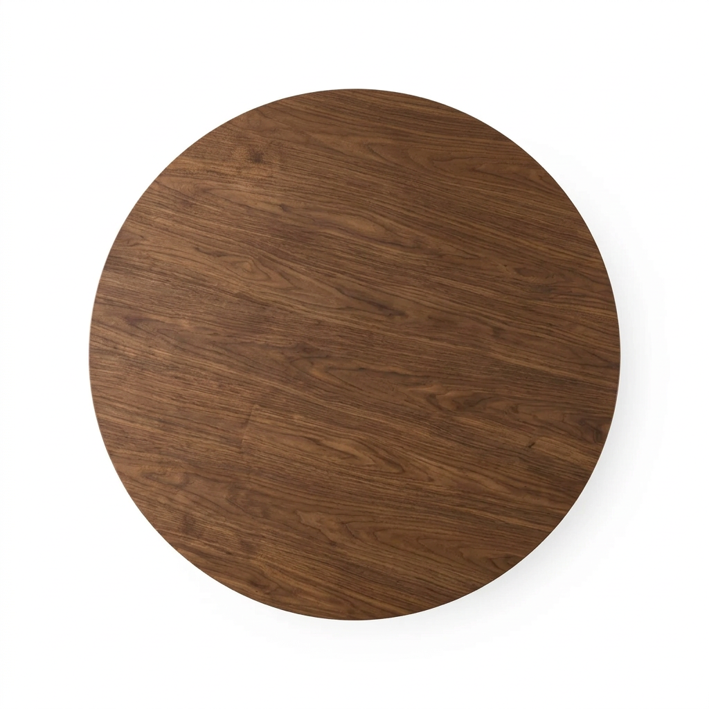 Avelis walnut dining table, overhead top view on white background