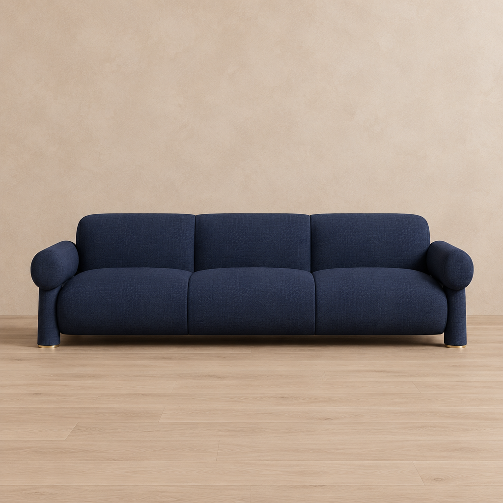 Navo dark-blue fabric three-seater front view