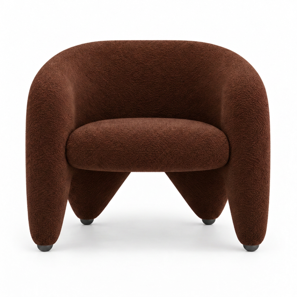 Faye tub armchair in brown bouclé, front view on white background