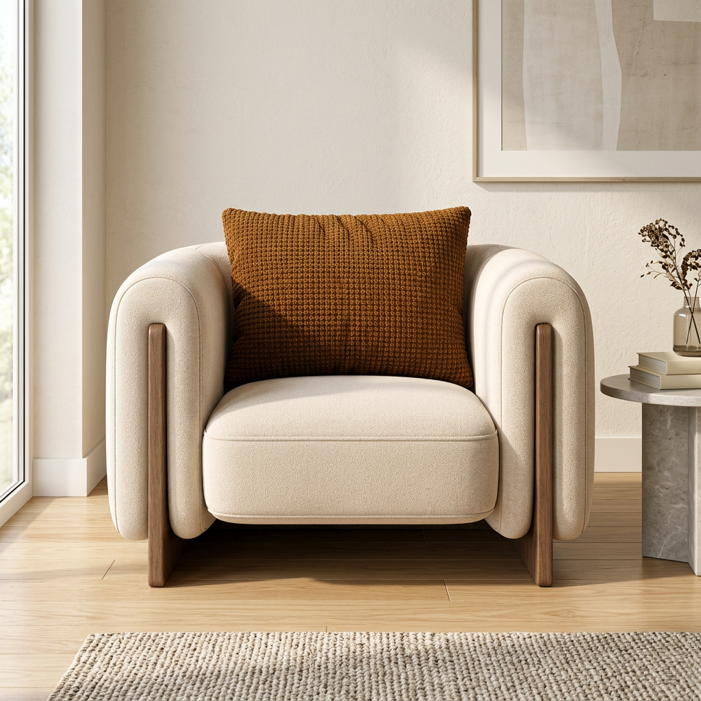 Orson warm ivory armchair in contemporary living room