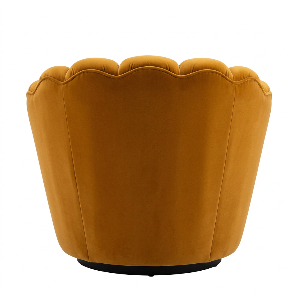 Iselle mustard velvet armchair, AI-reconstructed rear view on white
