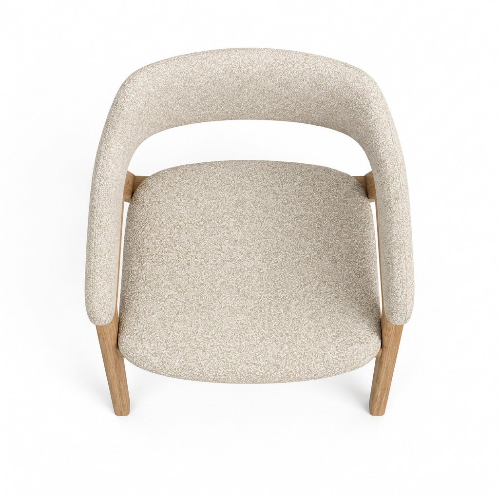 Elaris oat boucle and oak dining chair, overhead view