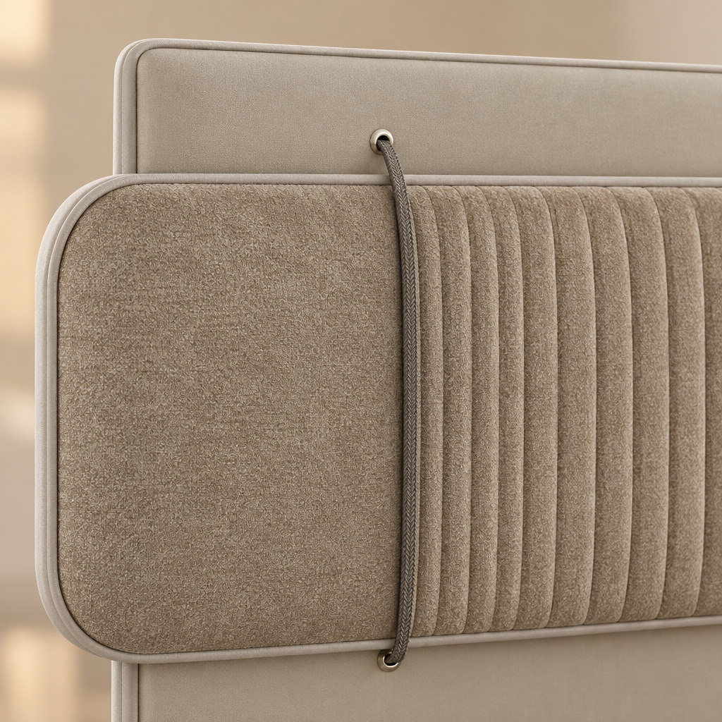 Celia headboard upholstery and strap detail