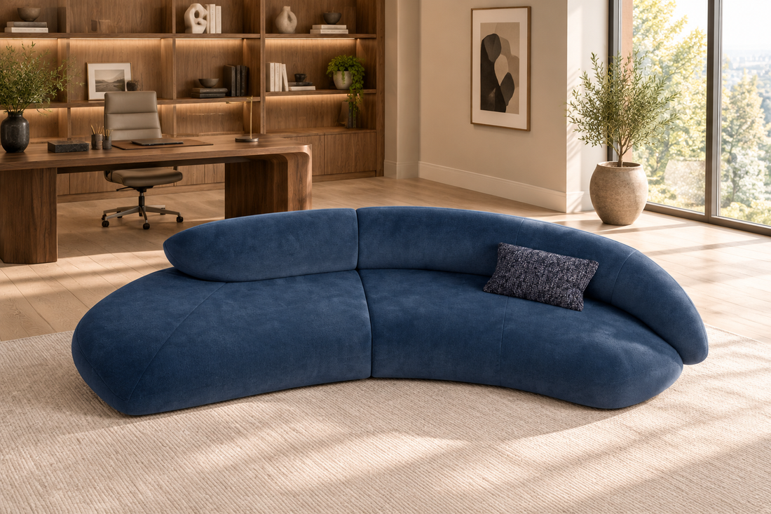 Savia blue sofa in a modern home office