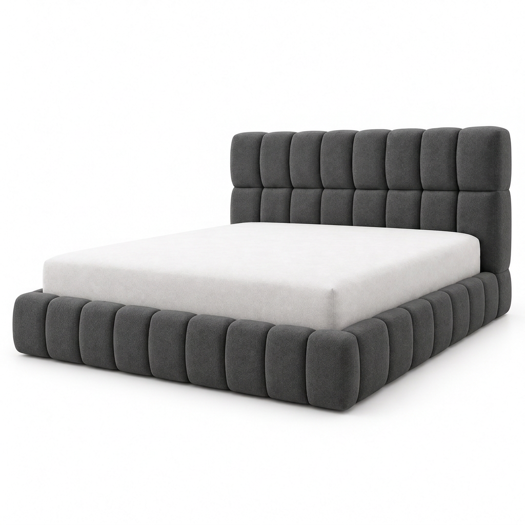 Dorian charcoal bed, opposite angled view with fuller padding