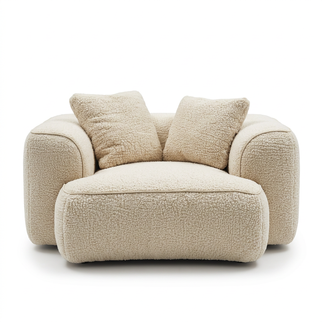 Front view of Avero cream curved upholstered armchair on white