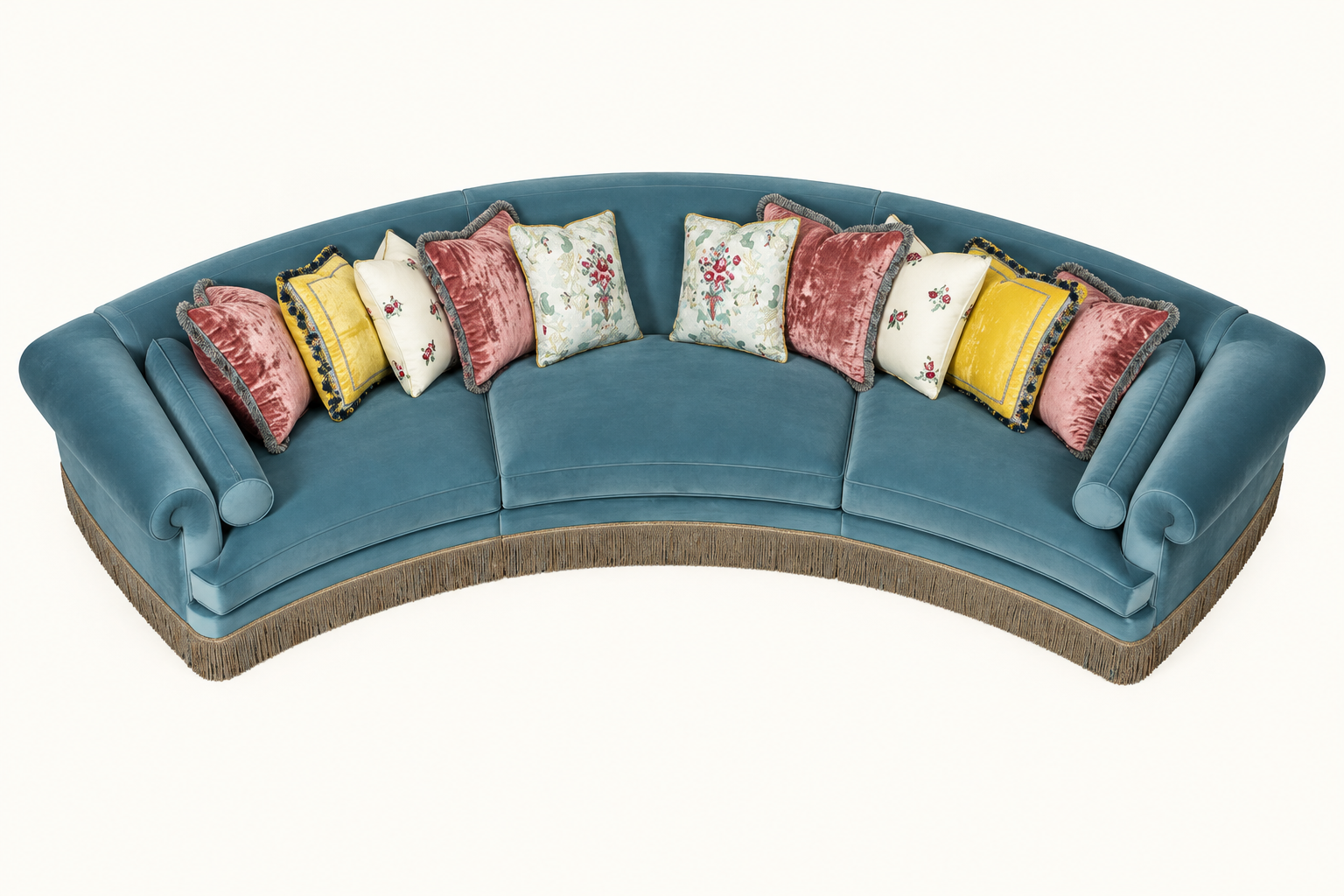 AI-created overhead view of Sultana curved blue sofa
