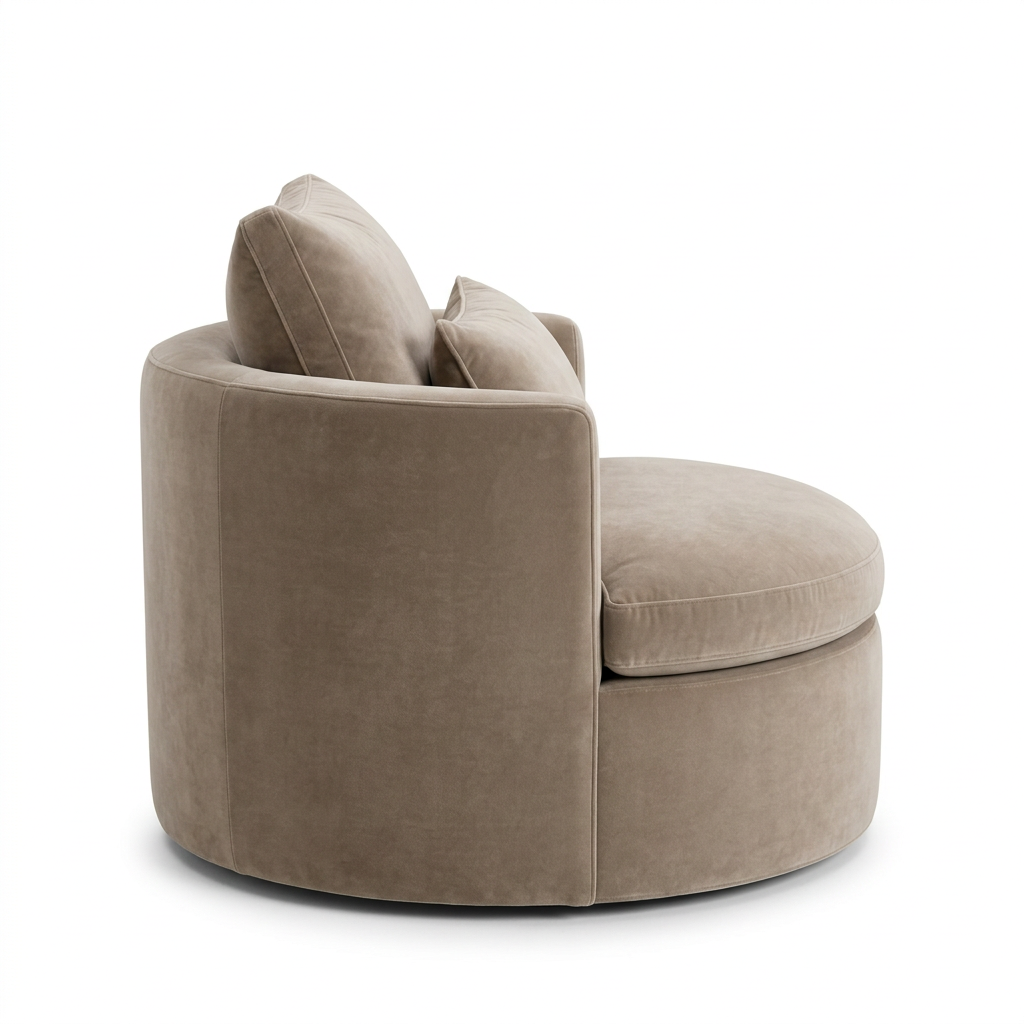 AI-generated right-side view of Orla taupe velvet armchair on white