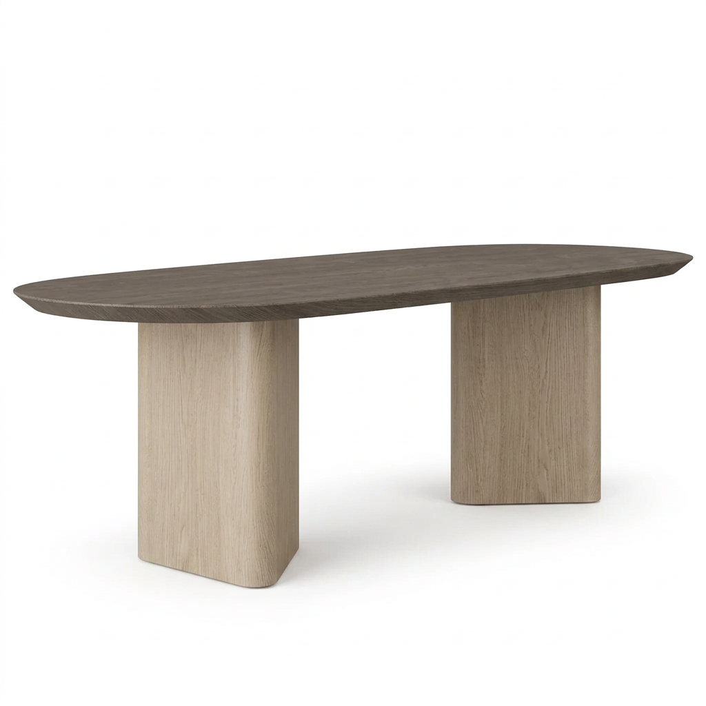 Selvaro oval solid wood dining table, left view on white
