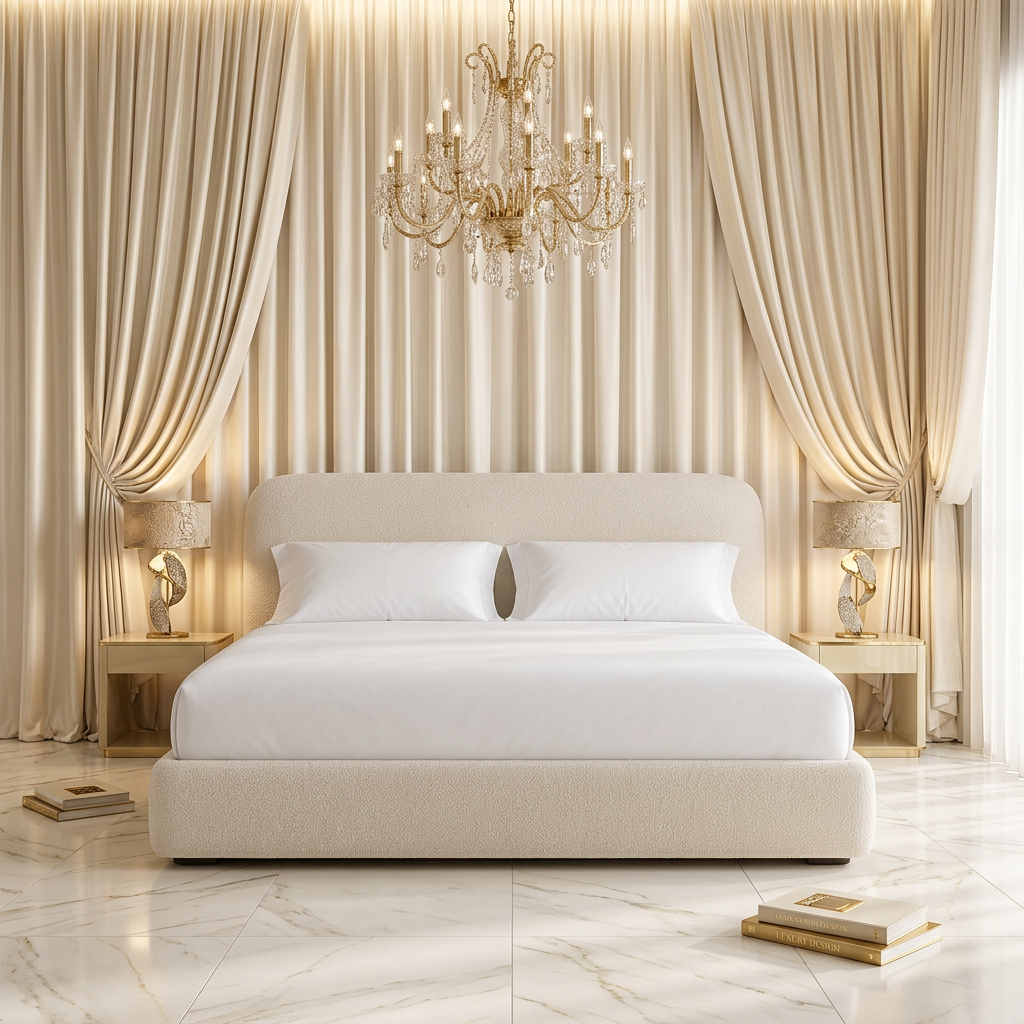 Luma bed without draped duvet in a luxury bedroom