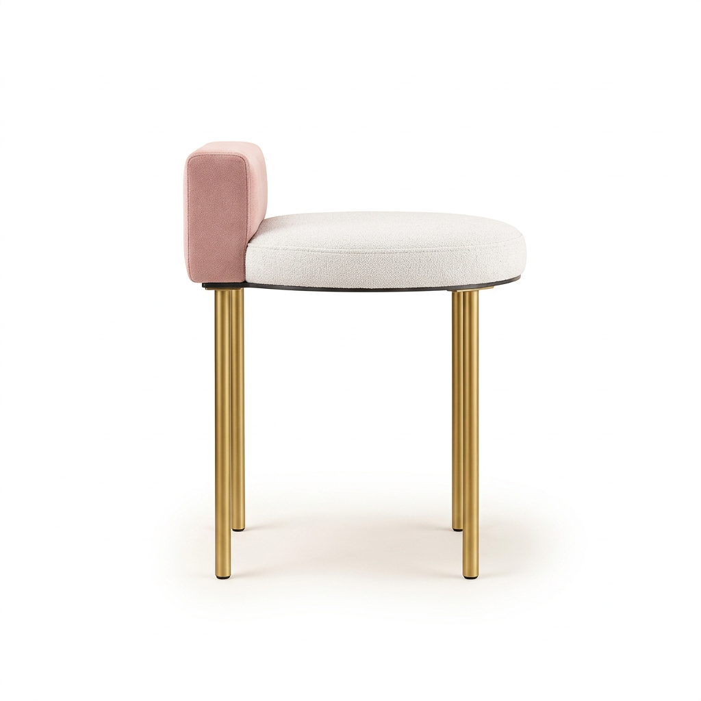 Liora pink and white round accent chair left side