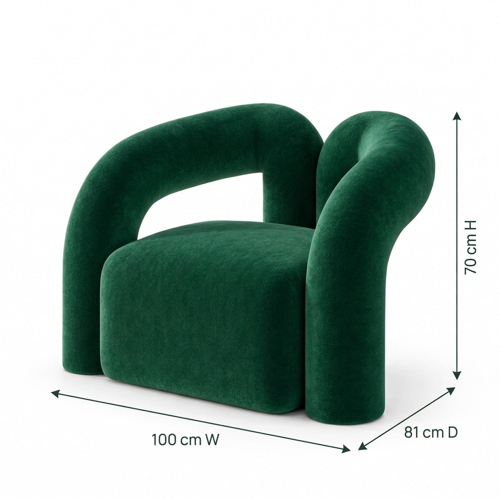 Nova emerald green velvet armchair dimensions: 100 cm width × 81 cm depth × 70 cm height, on white background