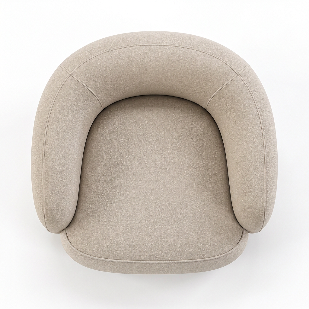 Remi warm beige bouclé armchair top view on white