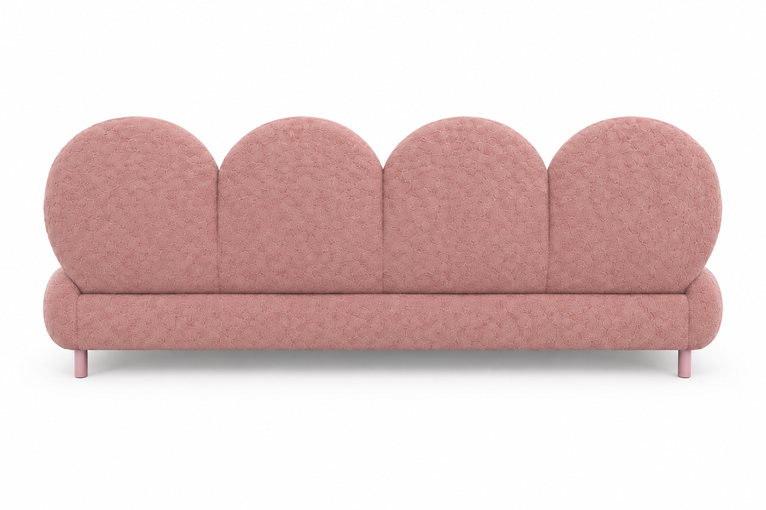 Mira Petal Bed pink upholstered frame back view on white background