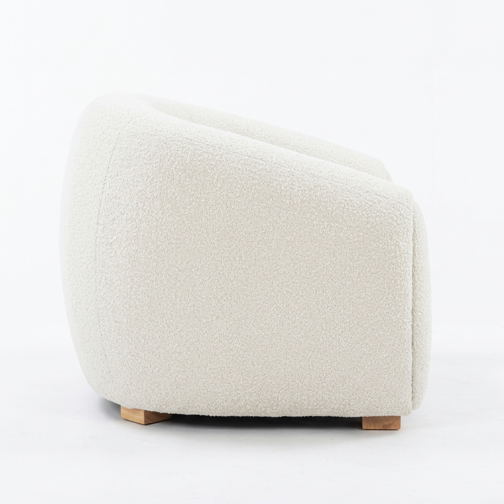 Cavelle ivory bouclé armchair, left-side view on white