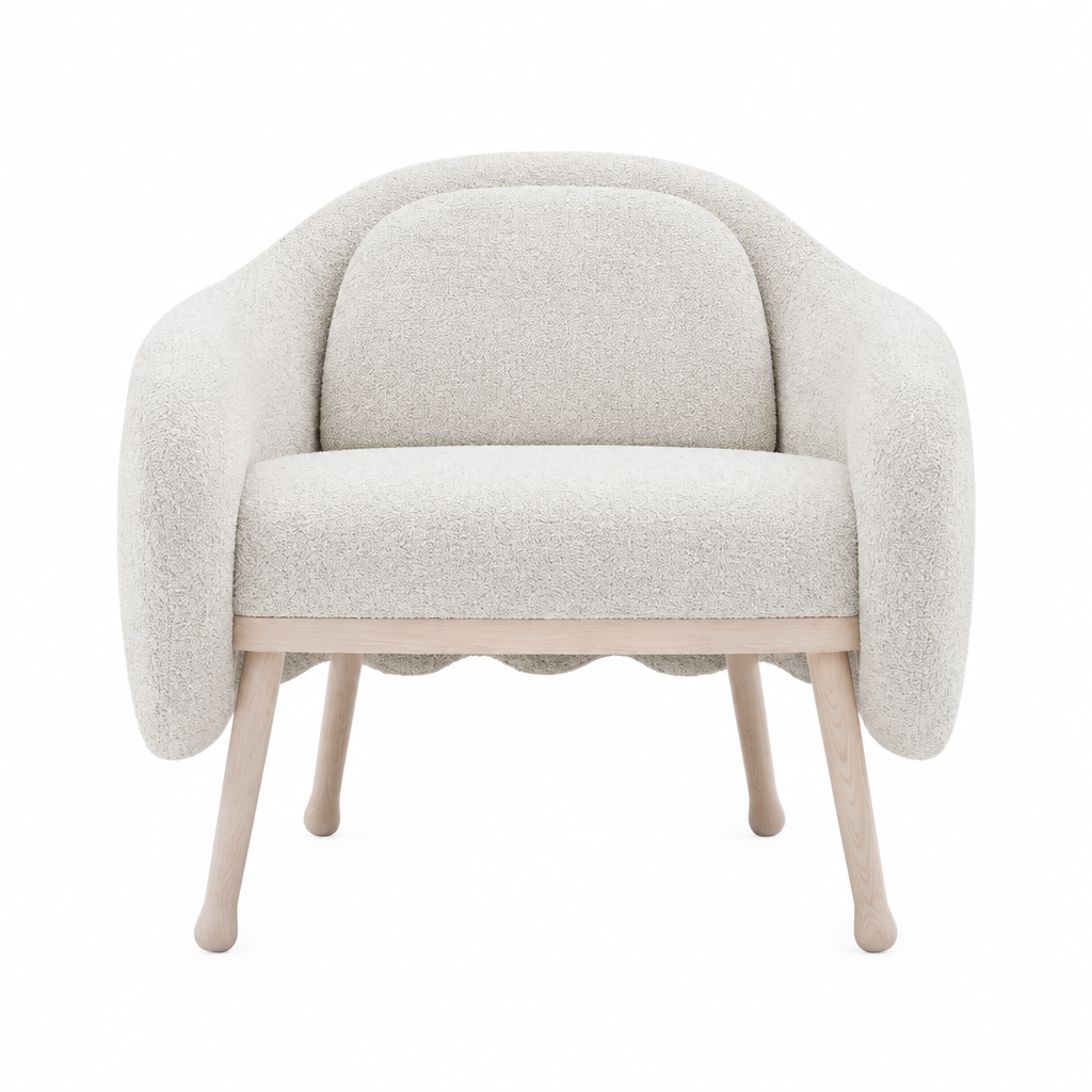 Nola white lounge armchair front view on white background