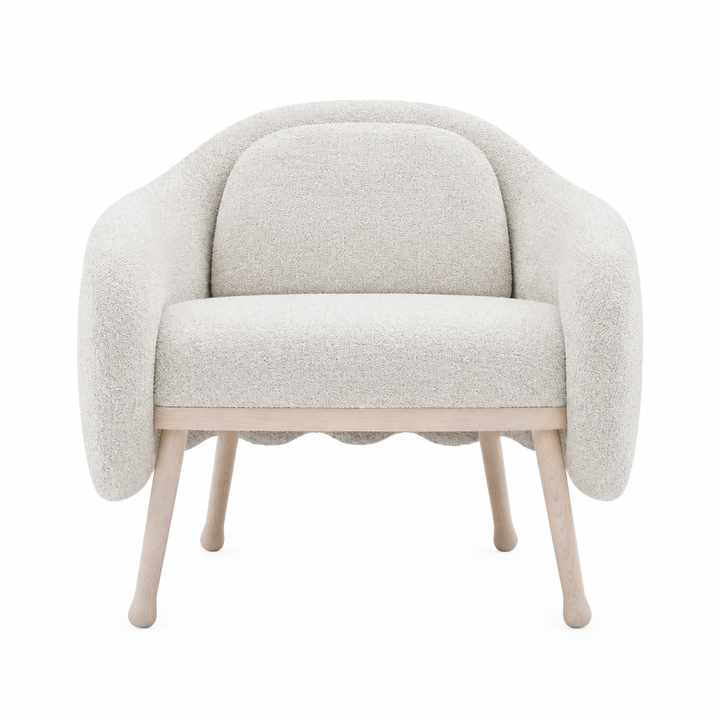 Nola white lounge armchair front view on white background