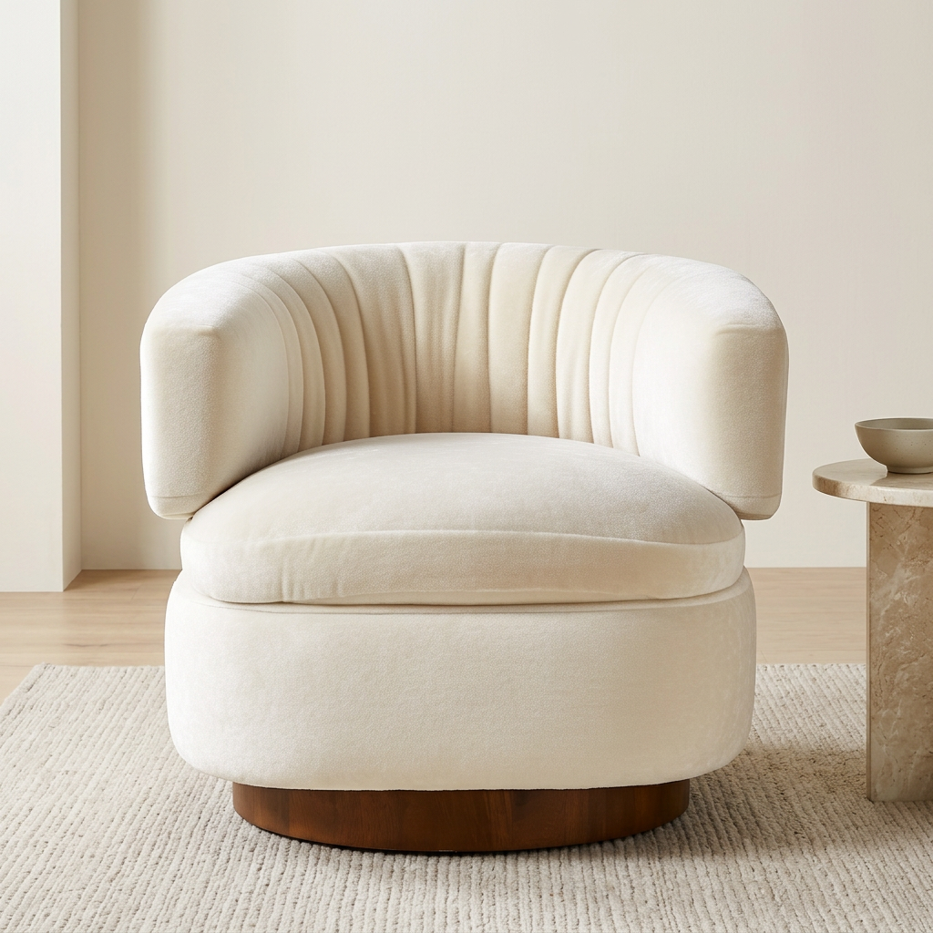 Avielle ivory armchair front view in a bright living room