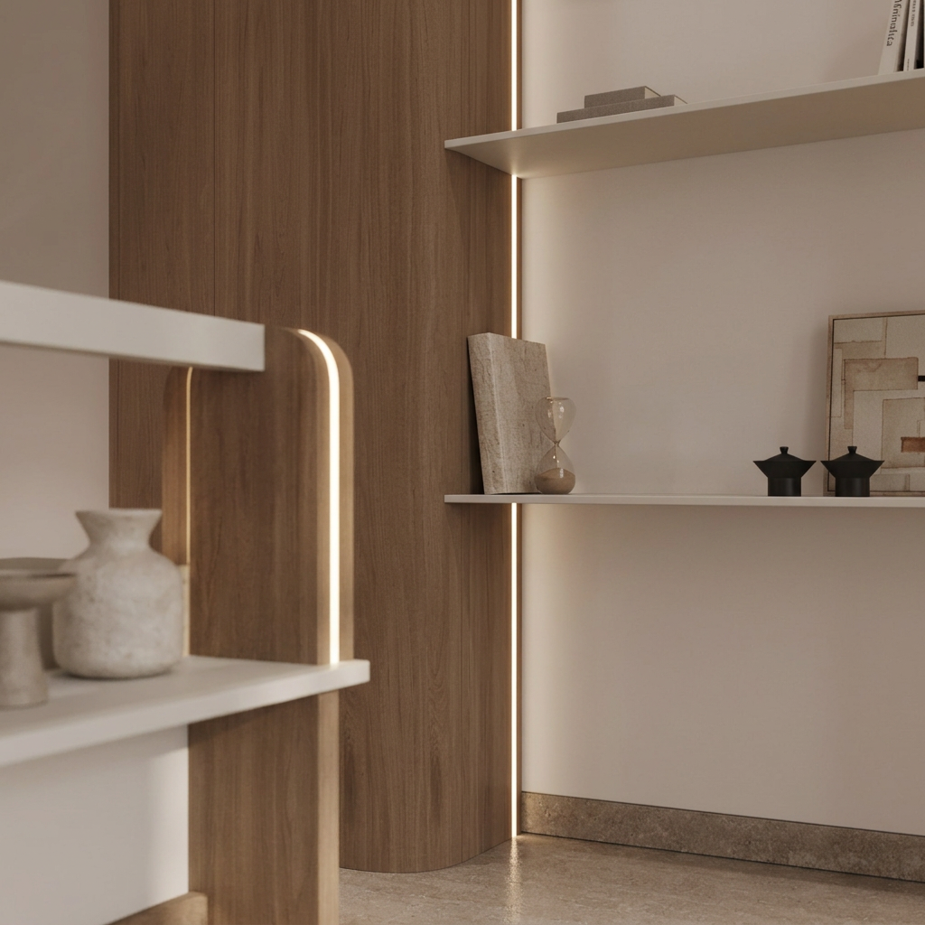 Elara wood panel and lighting detail