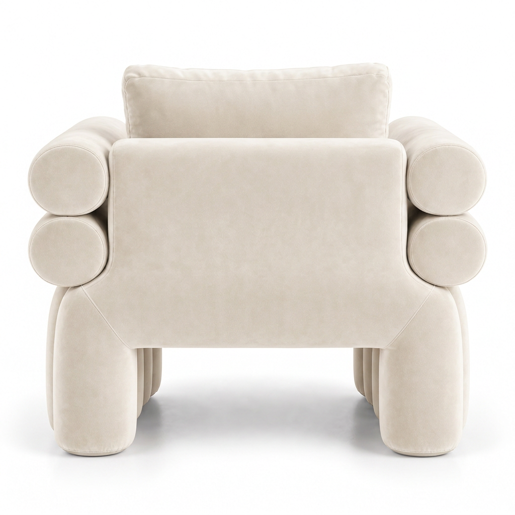 Valentino warm ivory lounge chair back view on white