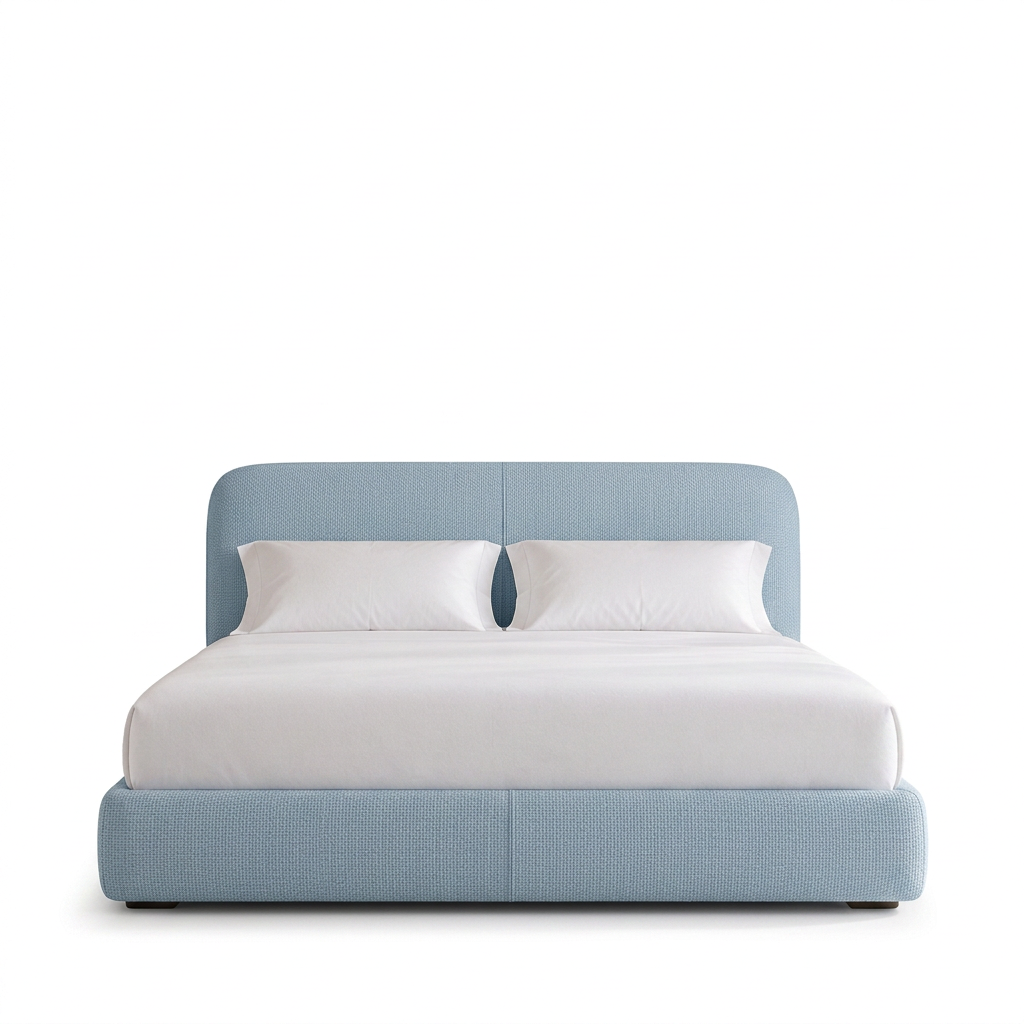 Luma upholstered bed in light-blue fabric