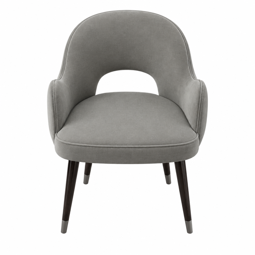Arlo gray upholstered armchair top view on white