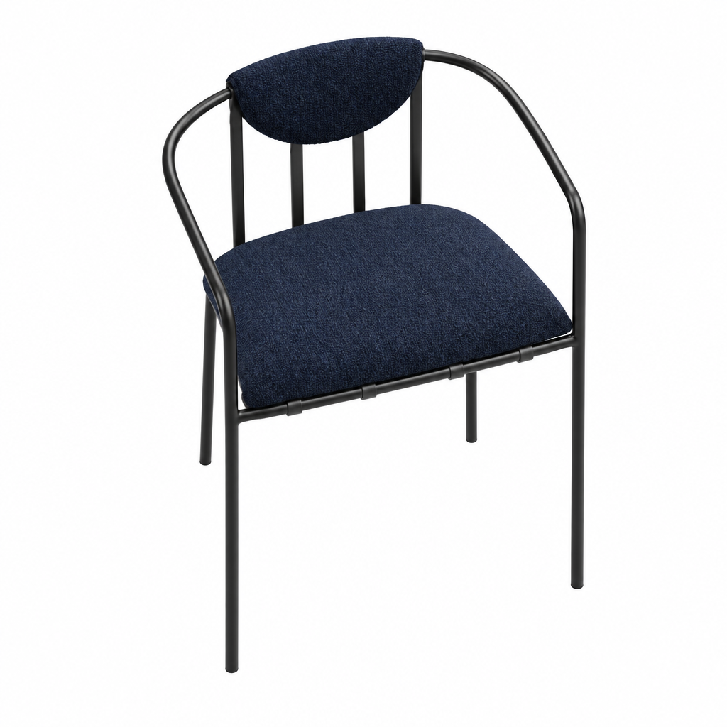 Orin navy metal-frame armchair top view on white