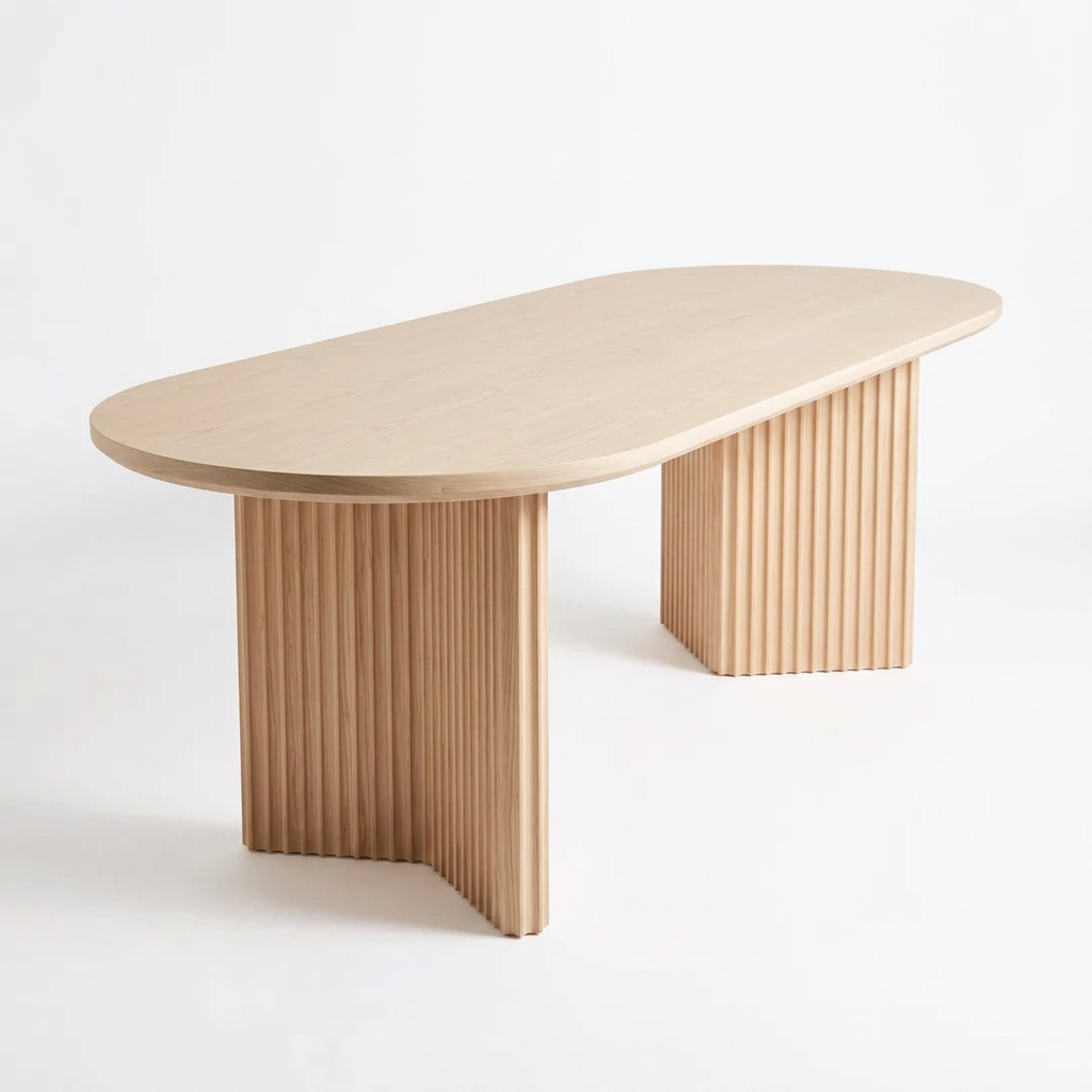 Avelin natural wood dining table, right angled view
