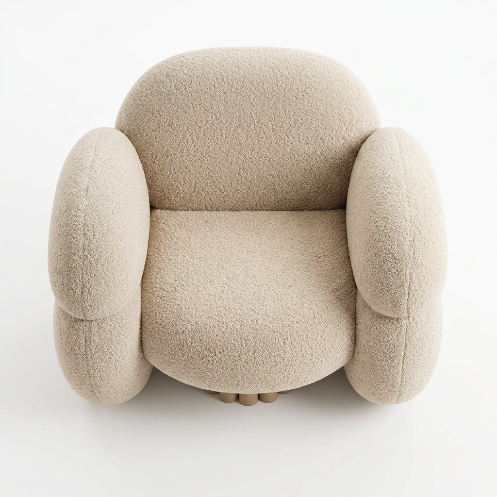 Aurevo cream boucle sculptural armchair top view
