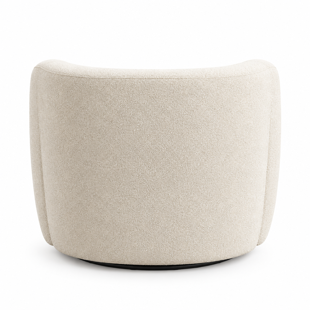 Cove Bouclé Swivel Arm Chair back view in cream on white