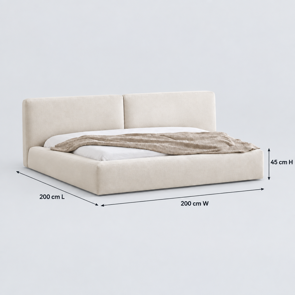 Sora bed dimensions on a grey background