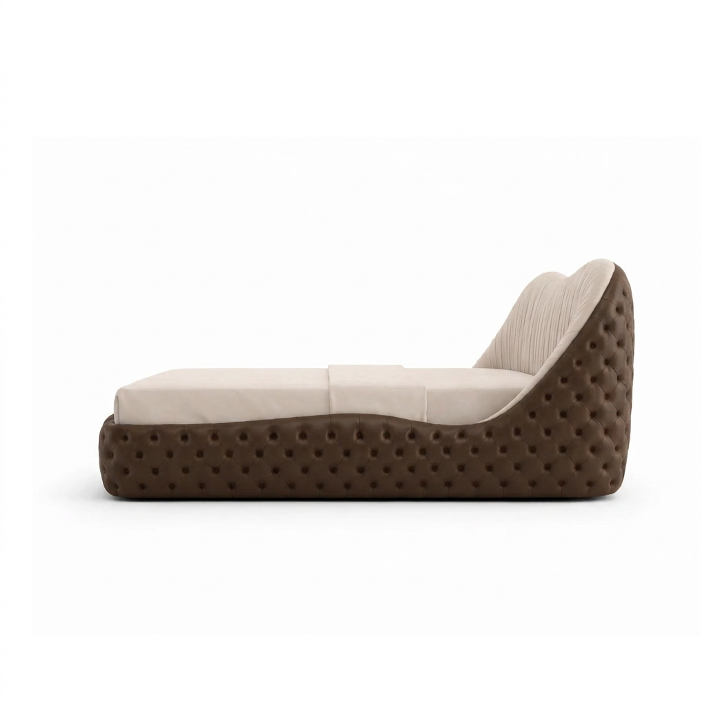 Bellavere upholstered bed right side view on white