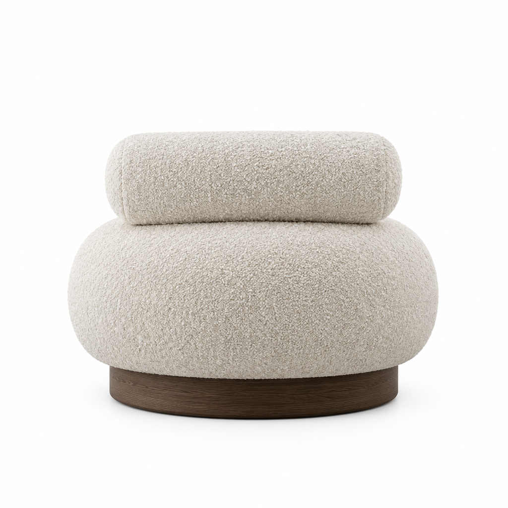 Mira Pebble Bouclé Chair rear view in ivory on white