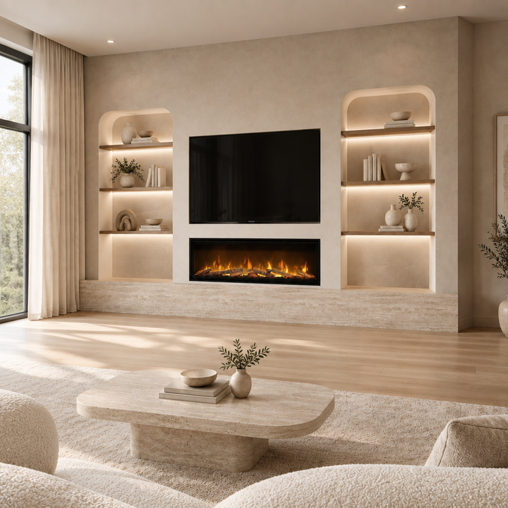 Verona Bespoke TV Media Wall in the matching modern living room, angled view