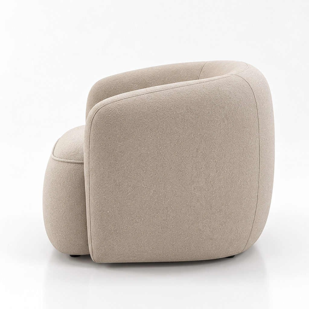 Remi warm beige bouclé armchair left side on white