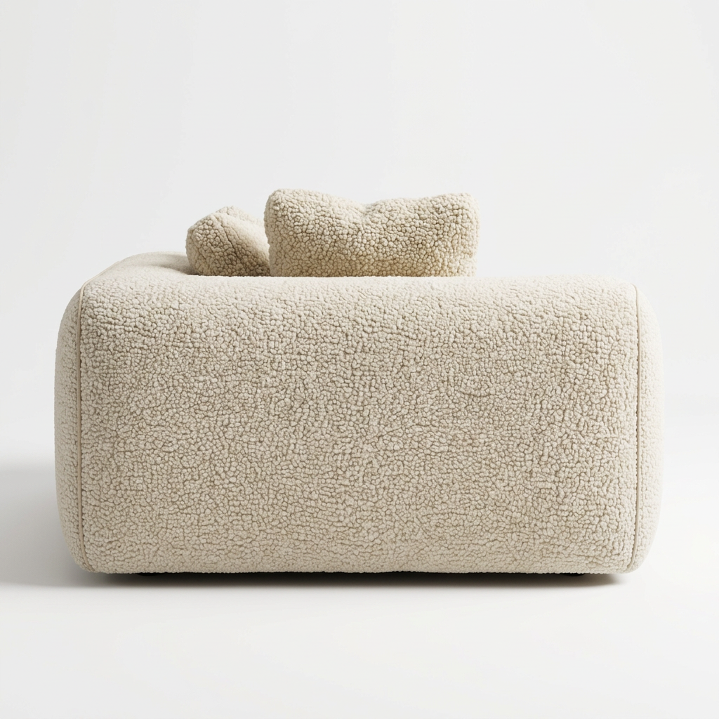 AI-reconstructed rear view of Liora ivory upholstered armchair on white