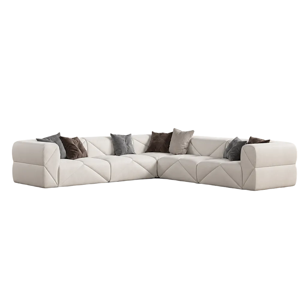 Varen white geometric leather corner sofa