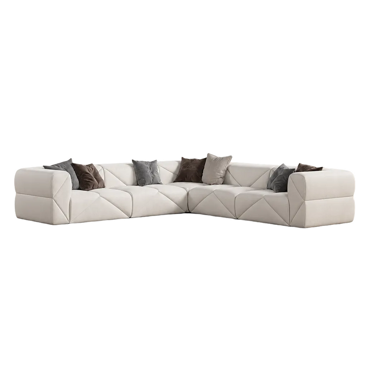 Varen white geometric leather corner sofa
