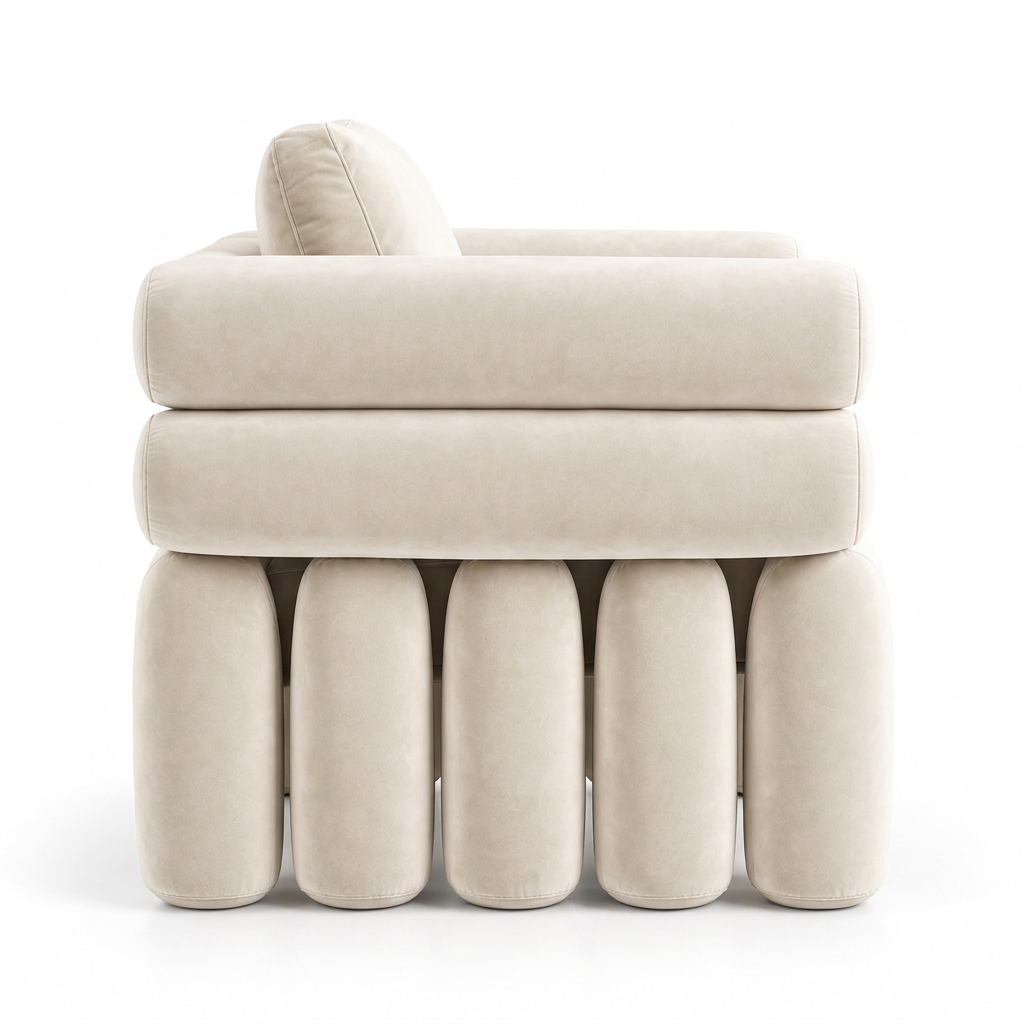 Valentino warm ivory lounge chair right side on white