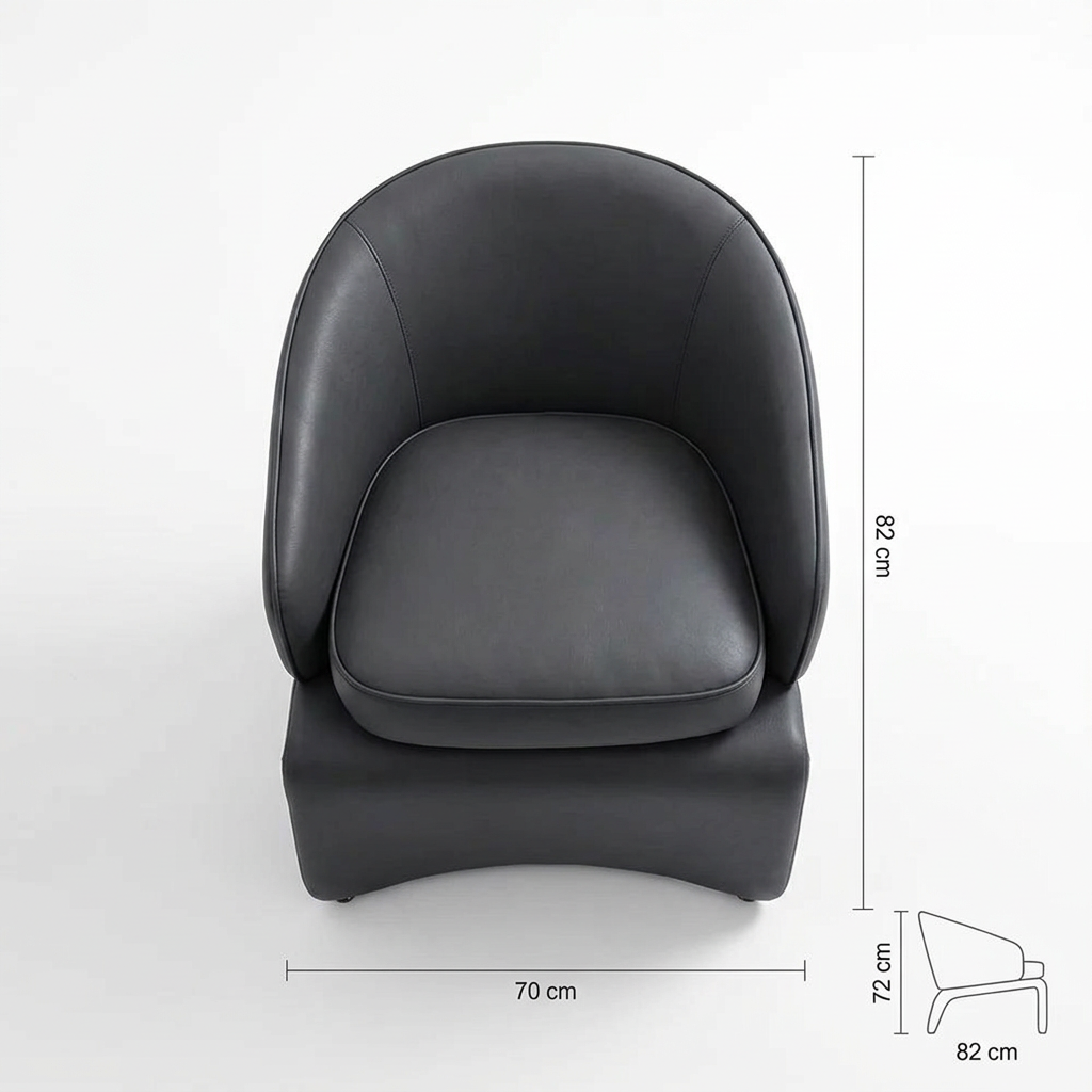 Darsen deep grey microfiber leather armchair, overhead view on white